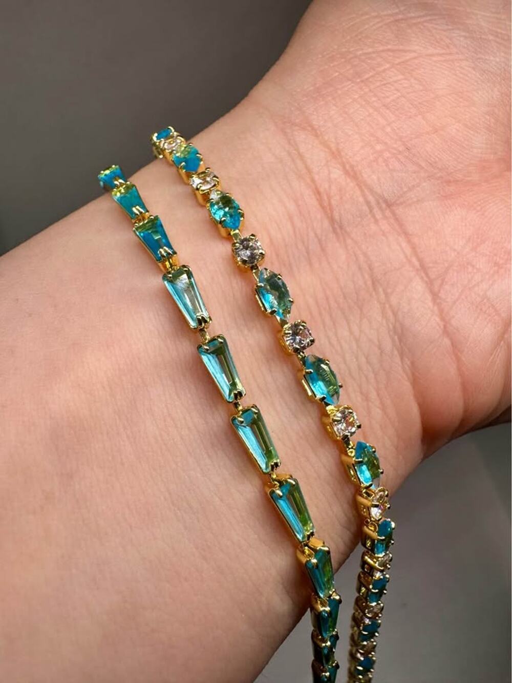 Tarnish Free Stainless Steel Blue Tennis Bracelet Set – 2 Pc